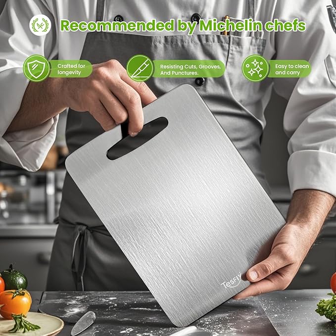 2 Pack Titanium Cutting Board-100% Pure Titanium Cutting Boards For Kitche,Easy to clean, Double-sided food-grade Cutting Board For Meats, Fruits And Vegetables (15 * 11)