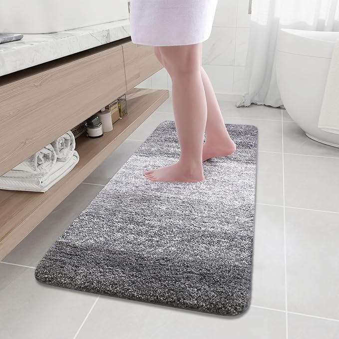 Arotive Microfiber Bathroom Rugs, Shaggy Soft and Absorbent Bath Rug, Non-Slip, Thick Plush Machine Washable Dry Bath Mats for Bathroom, Tub and Shower, 47x20, Grey, Rectangular