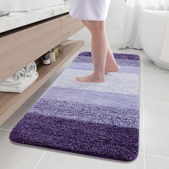 Arotive Microfiber Bathroom Rugs, Shaggy Soft and Absorbent Bath Rug, Non-Slip, Thick Plush Machine Washable Dry Bath Mats for Bathroom, Tub and Shower, 59x24, Dark Purple, Rectangular