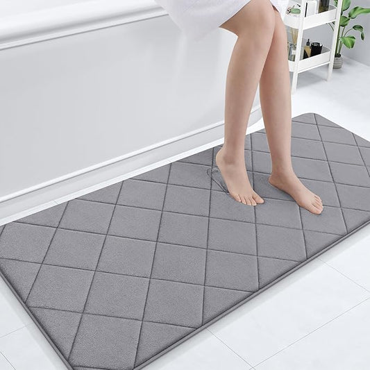 OLANLY Memory Foam Bath Mat 70x24, Ultra Soft and Absorbent Bathroom Rugs, Machine Washable, Comfortable Bath Carpet for Bathroom Floor, Tub and Shower, Medium Grey