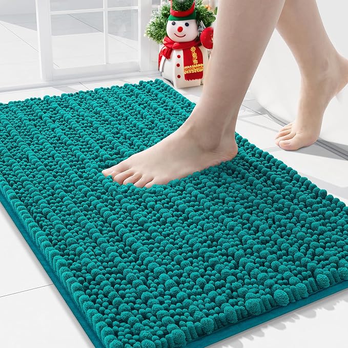 Arotive Luxury Chenille Bathroom Rug Mat, Extra Soft Thick Absorbent Shaggy Bath Rugs, Non-Slip Machine Wash Dry, Plush Bath Mats for Bathroom, Shower and Tub, 36x24, Lake Blue