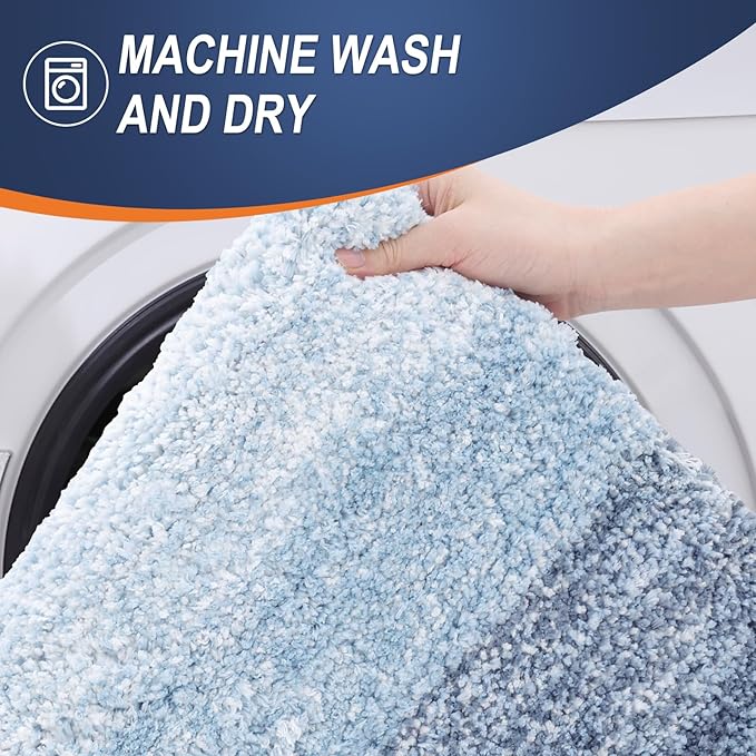 OLANLY Bathroom Runner Rugs 54x24, Extra Soft Absorbent Microfiber Bath Rugs, Rubber Backing, Quick Dry, Machine Washable Bath Mats for Bathroom Floor, Tub and Shower, Home Decor Accessories, Blue