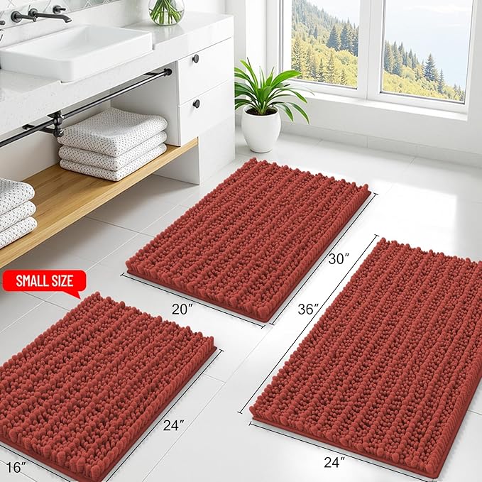 Smiry Bathroom Rugs Mat 30x20, Extra Soft Absorbent Chenille Bath Rugs, Non Slip Rubber Backing Machine Washable Quick Dry Bath Mats for Bathroom Floor, Tub, Shower, Home Decor Accessories, Maple Red