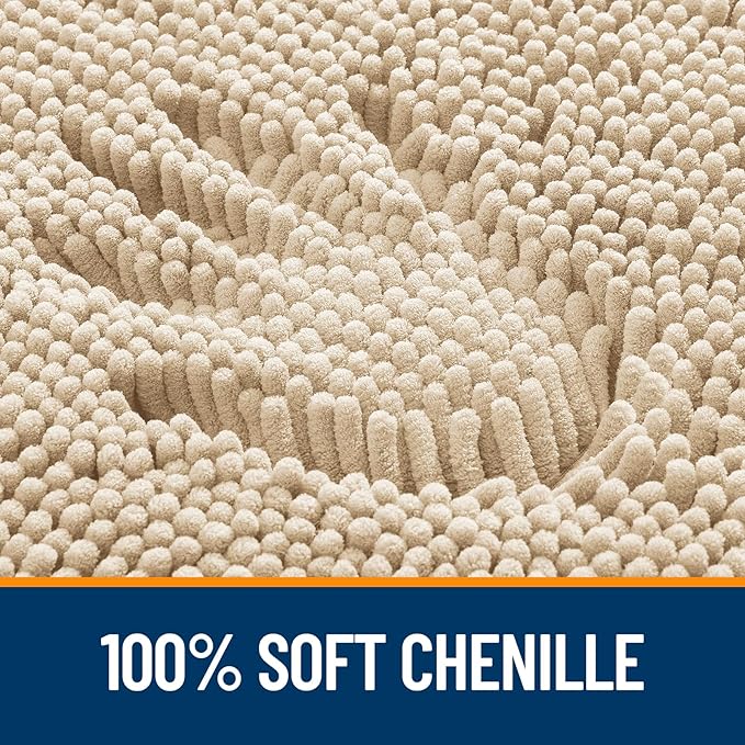 OLANLY Bathroom Rugs 30x18, Extra Soft Absorbent Chenille Bath Rugs, Rubber Backing Quick Dry, Machine Washable Bath Mats for Bathroom Floor, Tub and Shower, Home Decor Accessories, Beige