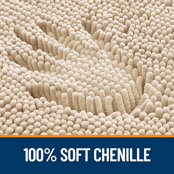 OLANLY Bathroom Rugs 44x24, Extra Soft Absorbent Chenille Bath Rugs, Rubber Backing Quick Dry, Machine Washable Bath Mats for Bathroom Floor, Tub and Shower, Home Decor Accessories, Beige