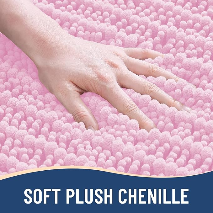 Arotive Luxury Chenille Bathroom Rug Mat, Extra Soft Thick Absorbent Shaggy Bath Rugs, Non-Slip Machine Wash Dry, Plush Bath Mats for Bathroom, Shower and Tub, 36x24, Pink
