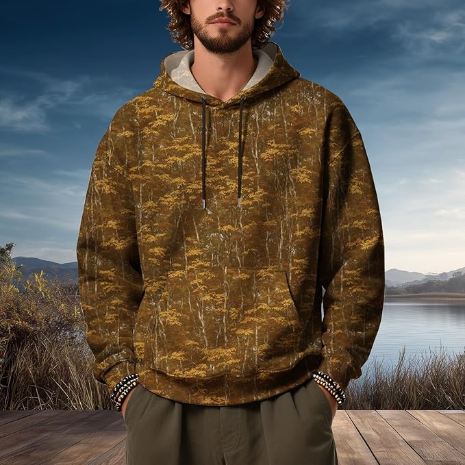 Mens Camo Hoodies Maple Leaf Graphic Camouflage Pullover Sweatshirts Hooded Fleece Casual Hunting Fall Outfits