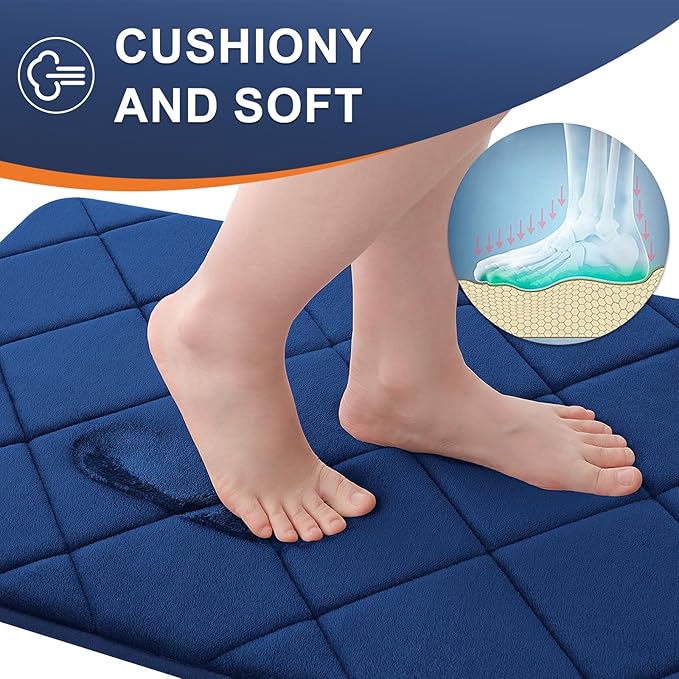 OLANLY Memory Foam Bath Mat 47x24, Ultra Soft and Absorbent Bathroom Rugs, Machine Washable, Comfortable Bath Carpet for Bathroom Floor, Tub and Shower, Navy