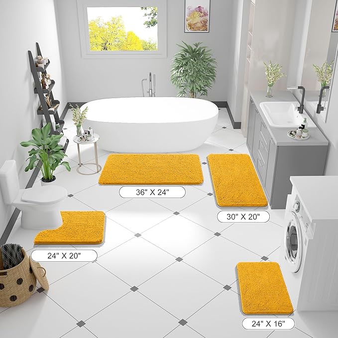 OLANLY Bathroom Rugs 36x24, Extra Soft Absorbent Chenille Bath Rugs, Rubber Backing Quick Dry, Machine Washable Bath Mats for Bathroom Floor, Tub and Shower, Home Decor Accessories, Golden Yellow