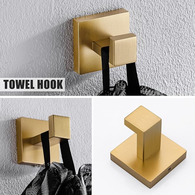 YACVCL 5 Piece Bathroom Hardware Set Brushed Gold, SUS304 Stainless Steel 23.6 Inch Bathroom Towel Holder Set, Brushed Gold Bathroom Accessories, Wall Mounted Towel Holder Set