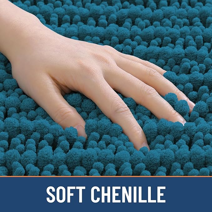 Smiry Bathroom Rugs Mat 47x17, Extra Soft Absorbent Chenille Bath Rugs, Non Slip Rubber Backing Machine Washable Quick Dry Bath Mats for Bathroom Floor, Tub, Shower, Home Accessories, Peacock Blue