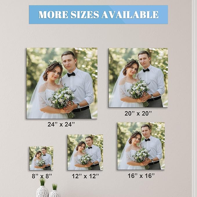 WayToLight Custom Canvas Prints with Your Photos, Canvas Wall Art for Friends, Couples and Weddings, Ideal for Bedroom, Office Decor (24" X 24")