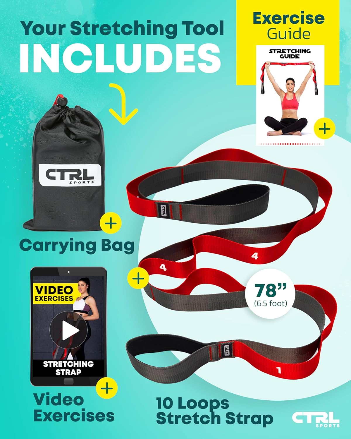 Stretching Strap with Loops - Non Elastic Stretch Band for Physical Therapy