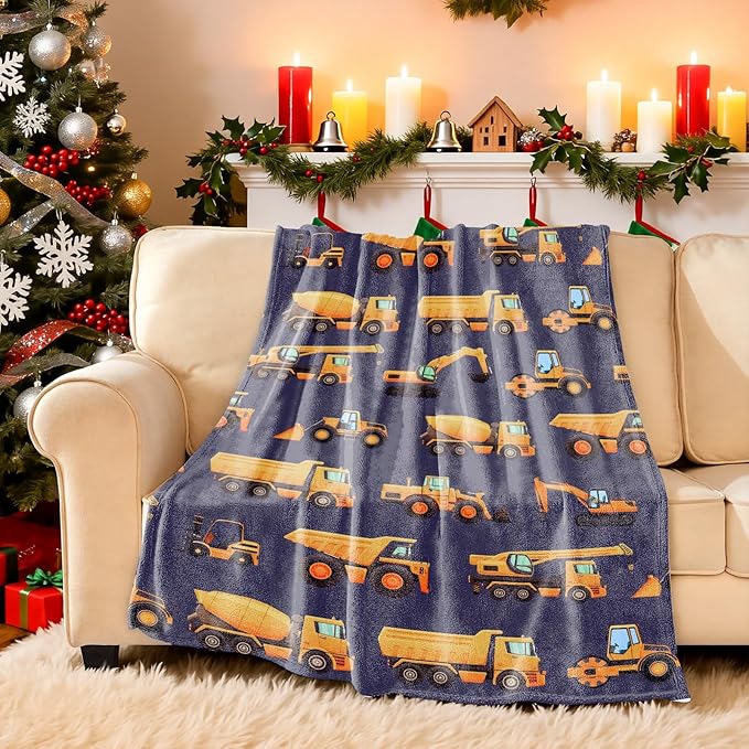 Wajade Kids Construction Truck Blanket for Boys Soft Fleece Kids Blanket for Couch Sofa Bedroom 3D Vehicles Excavator Cars Throw Blanket 60"x80"
