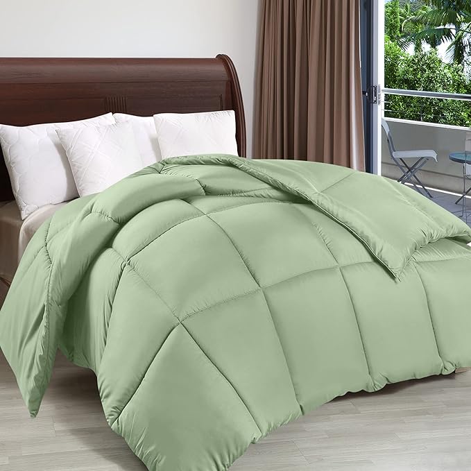 Utopia Bedding Comforter Duvet Insert, Quilted Comforter with Corner Tabs, Box Stitched Down Alternative Comforters Queen Size (Sage Green)