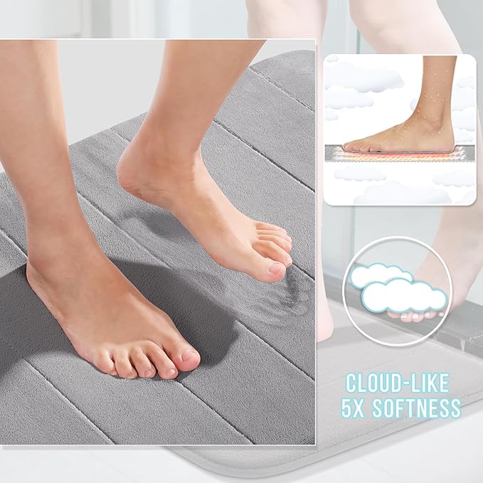 Yimobra Long Bath Mat 44"x24", Super Soft Quick Dry Memory Foam Bathroom Rug, Water Absorbent, Non Slip Backing Machine Washable for Tub Shower, Thick Comfort Support, Gray