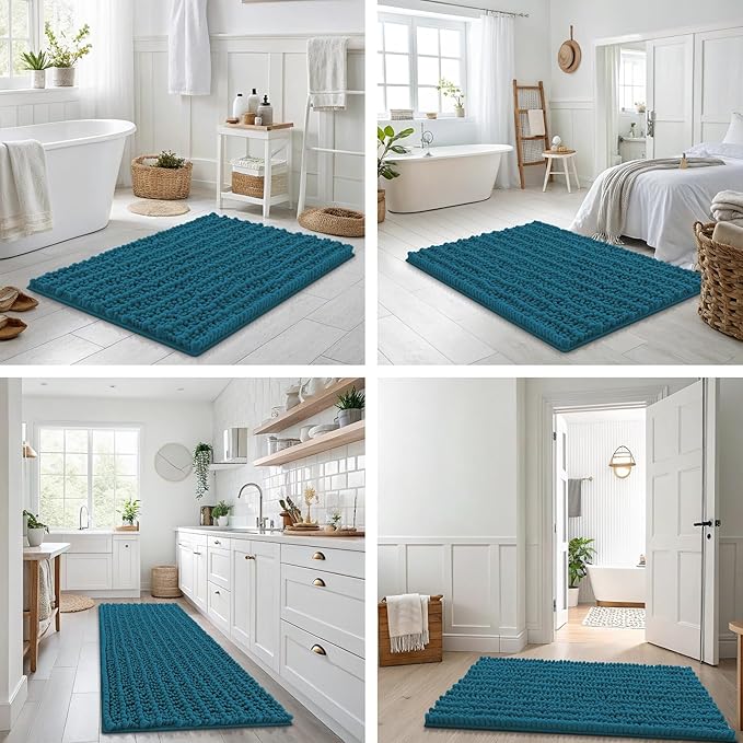 Smiry Bathroom Rugs Mat 30x20, Extra Soft Absorbent Chenille Bath Rugs, Non Slip Rubber Backing Machine Washable Quick Dry Bath Mats for Bathroom Floor, Tub, Shower, Home Accessories, Peacock Blue