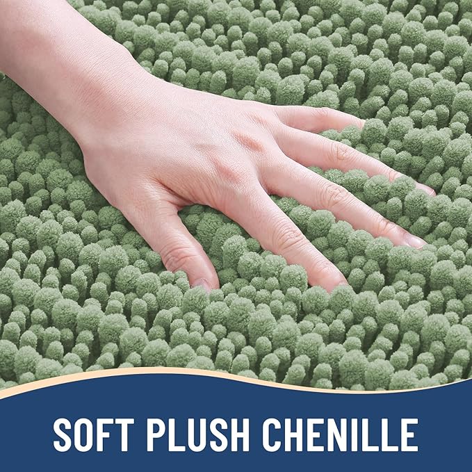 Arotive Luxury Chenille Bathroom Rug Mat, Extra Soft Thick Absorbent Shaggy Bath Rugs, Non-Slip Machine Wash Dry, Plush Bath Mats for Bathroom, Shower and Tub, 44x24, Sage Green