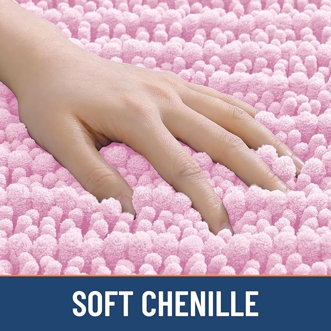 Smiry Bathroom Rugs Mat 36x24, Extra Soft Absorbent Chenille Bath Rugs, Non Slip Rubber Backing Machine Washable Quick Dry Bath Mats for Bathroom Floor, Tub, Shower, Home Decor Accessories, Pink