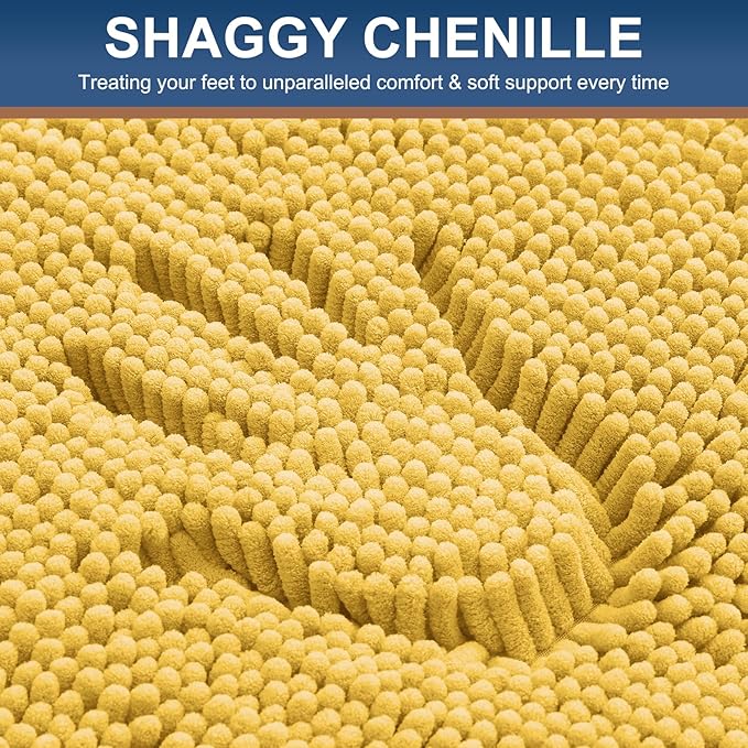 Smiry Luxury Chenille Bathroom Rugs 47x17, Extra Soft and Absorbent Shaggy Bath Mat, Machine Washable, Non-Slip Plush Carpet Runner for Tub, Shower, and Floor, Home Decor Accessories, Yellow