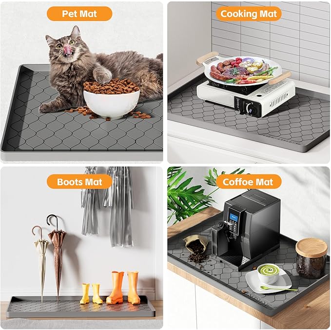 Silicone Under Sink Mat 37" x 22", kitchen Essentials and Gadgets, Shelf liner and Cabinet Protector, Home Organizers and Storage, Waterproof Bathroom Tray