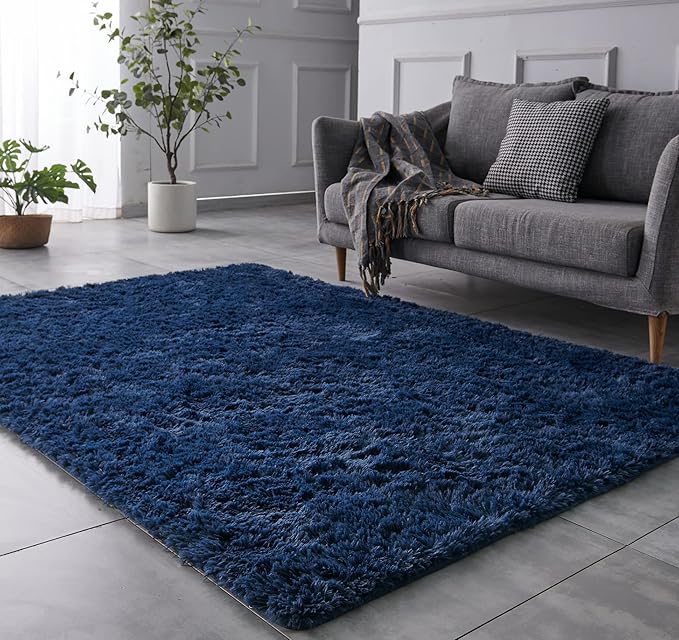TABAYON Shag Area Rug, 5x7 Ft Navy Blue Upgrade Anti-Skid Durable Rectangular Cozy Rug, High Pile Soft Throw Rug for Nursery Room Living Room
