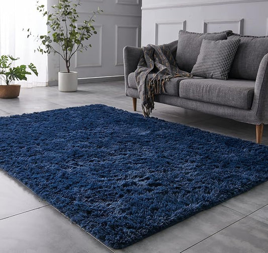 TABAYON Shag Area Rug, 4'x6' Navy Blue Indoor Ultra Soft Plush Rugs for Living Room, Non-Skid Modern Nursery Faux Fur Rugs for Home Decor