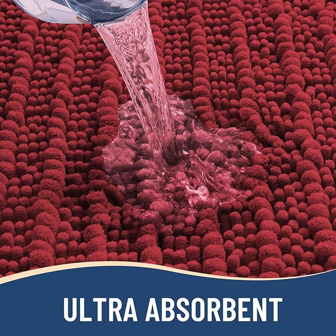 Arotive Luxury Chenille Bathroom Rug Mat, Extra Soft Thick Absorbent Shaggy Bath Rugs, Non-Slip Machine Wash Dry, Plush Bath Mats for Bathroom, Shower and Tub, 60x24, Red