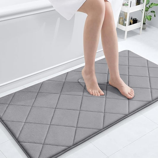 OLANLY Memory Foam Bath Mat 44x24, Ultra Soft and Absorbent Bathroom Rugs, Machine Washable, Comfortable Bath Carpet for Bathroom Floor, Tub and Shower, Medium Grey