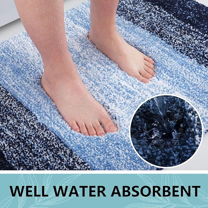 Arotive Microfiber Bathroom Rugs, Shaggy Soft and Absorbent Bath Rug, Non-Slip, Thick Plush Machine Washable Dry Bath Mats for Bathroom, Tub and Shower, 59x20, Blue, Rectangular