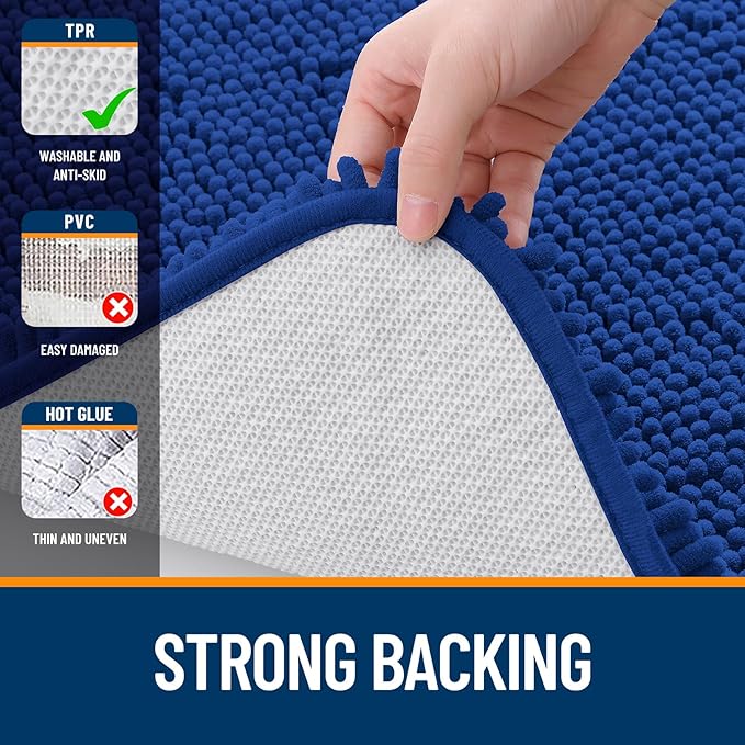 OLANLY Bathroom Rugs 59x20, Extra Soft Absorbent Chenille Bath Rugs, Rubber Backing Quick Dry, Machine Washable Bath Mats for Bathroom Floor, Tub and Shower, Home Decor Accessories, Royal Blue