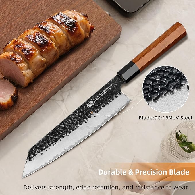 FINDKING Dynasty Series Japanese Kiritsuke Knife, Multi-Purpose Gyuto Chef knife, 9Cr18MoV High Carbon Steel Blade, African Rosewood Octagonal Handle, for Meat, Fruits, Vegetables,9 Inches