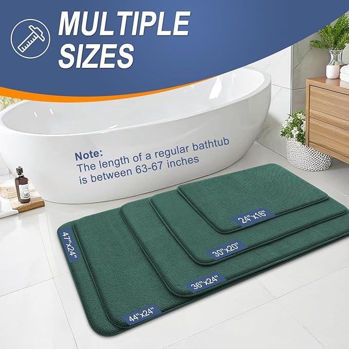 OLANLY Thick Memory Foam Bath Mat Rug 59x20, Extra Soft Absorbent Bathroom Rug, Quick Dry Bath Mats, Non-Slip, Washable Carpet for Bathroom, Tub and Shower, Home Decor Accessories, Blackish Green