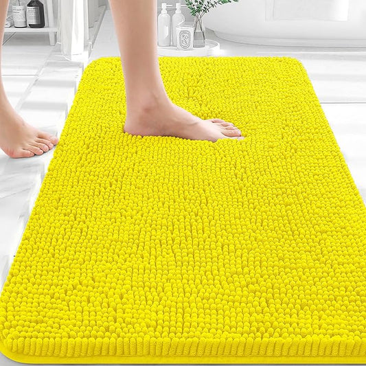 OLANLY Bathroom Rugs 30x20, Extra Soft Absorbent Chenille Bath Rugs, Rubber Backing Quick Dry, Machine Washable Bath Mats for Bathroom Floor, Tub and Shower, Home Decor Accessories, Lemon Yellow