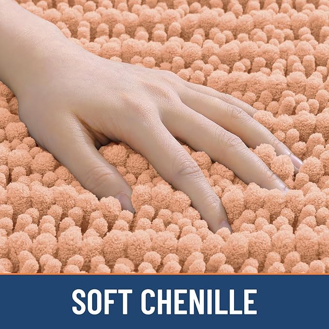Smiry Bathroom Rugs Mat 36x24, Extra Soft Absorbent Chenille Bath Rugs, Non Slip Rubber Backing Machine Washable Quick Dry Bath Mats for Bathroom Floor, Tub, Shower, Home Decor Accessories, Peach