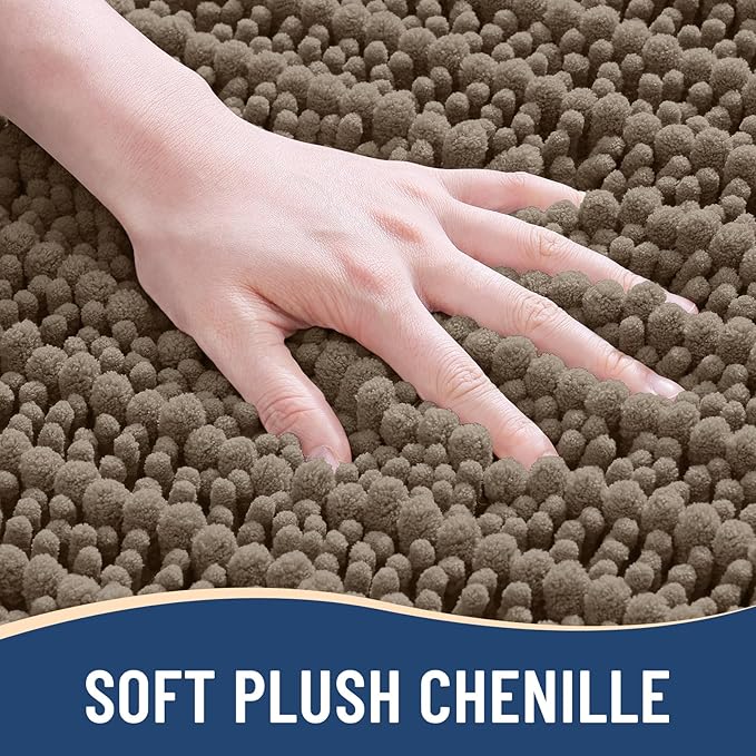 Arotive Luxury Chenille Bathroom Rug Mat, Extra Soft Thick Absorbent Shaggy Bath Rugs, Non-Slip Machine Wash Dry, Plush Bath Mats for Bathroom, Shower and Tub, 70x24, Camel