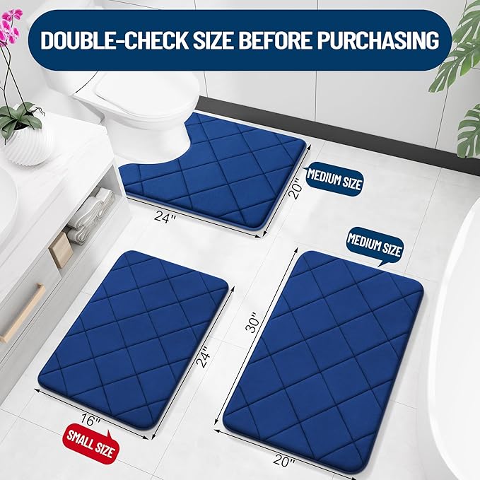 OLANLY Memory Foam Bath Mat 36x24, Ultra Soft and Absorbent Bathroom Rugs, Machine Washable, Comfortable Bath Carpet for Bathroom Floor, Tub and Shower, Navy