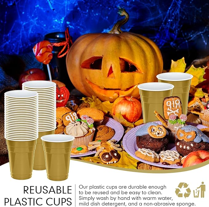 Mimorou Gold 200 Pack 16 oz Disposable Plastic Cups Bulk, Party Plastic Cups for Parties Stackable Beverage Drinking Tumbler Heavy Duty for Events Picnics and BBQ Wedding Birthday Baby Shower