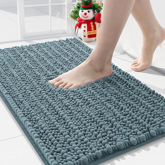 Arotive Luxury Chenille Bathroom Rug Mat, Extra Soft Thick Absorbent Shaggy Bath Rugs, Non-Slip Machine Wash Dry, Plush Bath Mats for Bathroom, Shower and Tub, 34x21, Smoky Gray