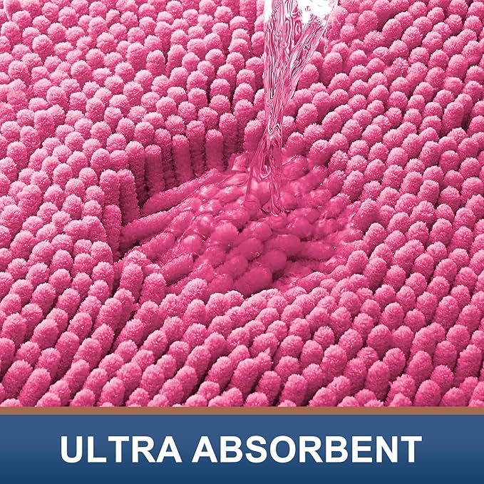 Smiry Luxury Chenille Bathroom Rugs 30x20, Extra Soft and Absorbent Shaggy Bath Mat, Machine Washable, Non-Slip Plush Carpet Runner for Tub, Shower, and Floor, Home Decor Accessories, Hot Pink