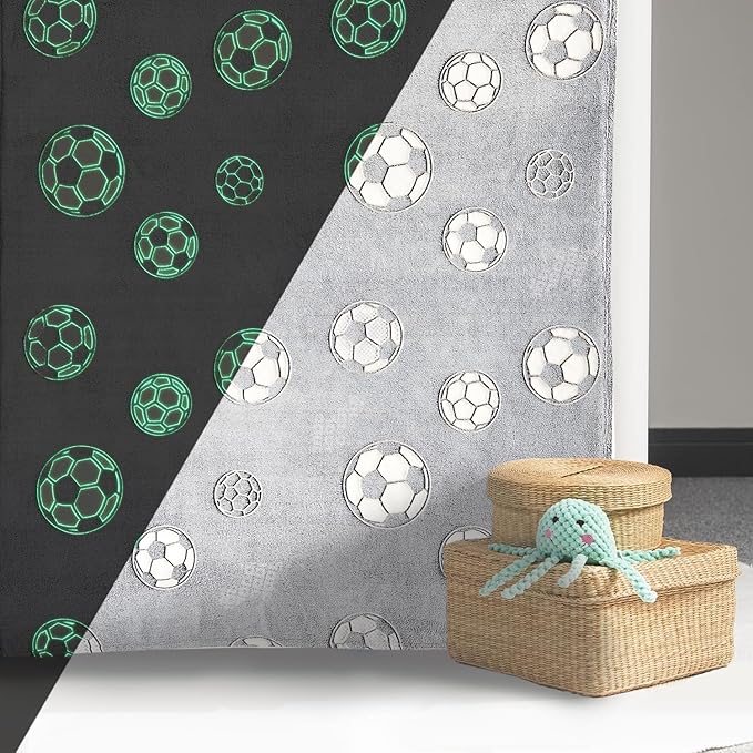 Wajade Soccer Gifts Toys for Boys Girls - Glow in The Dark Soccer Blanket Birthday Christmas Decor for Kids Age 3 4 5 6 7 8 9 10 11 12 Years Old Teens Child Toddler Throw Light Grey 60"x80"