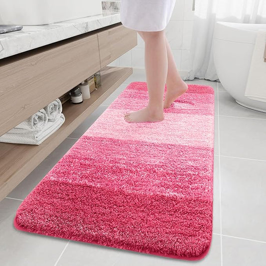 Arotive Microfiber Bathroom Rugs, Shaggy Soft and Absorbent Bath Rug, Non-Slip, Thick Plush Machine Washable Dry Bath Mats for Bathroom, Tub and Shower, 70x24, Pink, Rectangular