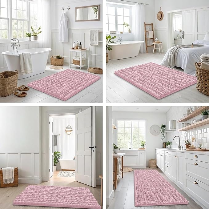 Smiry Bathroom Rugs Mat 36x24, Extra Soft Absorbent Chenille Bath Rugs, Non Slip Rubber Backing Machine Washable Quick Dry Bath Mats for Bathroom Floor, Tub, Shower, Home Decor Accessories, Dusty Rose