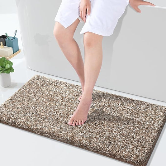 Yimobra Large Bathroom Rugs Non Slip Washable, Soft Absorbent Microfiber Bath Mat,Dual-Tone Decor Rug with Rubber Backing for Bathroom Floor,Tub and Shower,36x24,Home Essentials,Brown and White