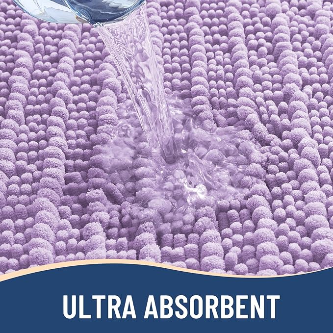 Arotive Luxury Chenille Bathroom Rug Mat, Extra Soft Thick Absorbent Shaggy Bath Rugs, Non-Slip Machine Wash Dry, Plush Bath Mats for Bathroom, Shower and Tub, 47x24, Light Purple
