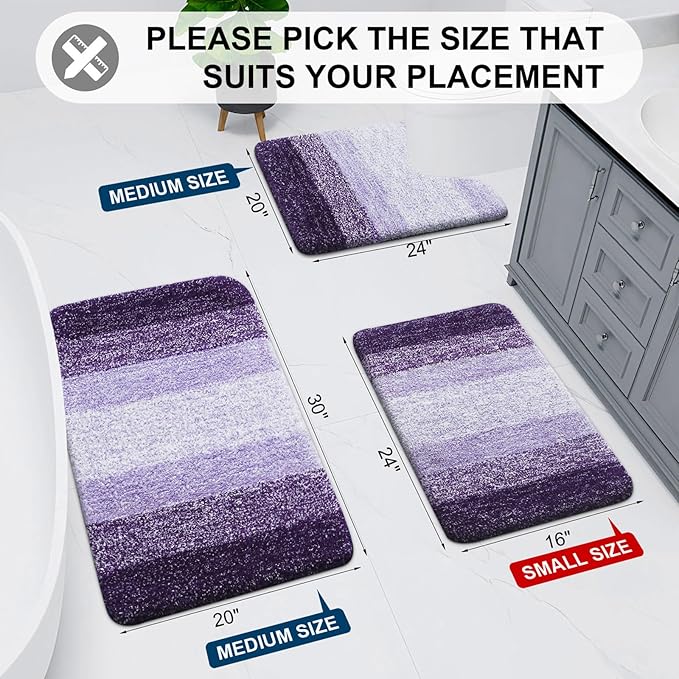 Arotive Microfiber Bathroom Rugs, Shaggy Soft and Absorbent Bath Rug, Non-Slip, Thick Plush Machine Washable Dry Bath Mats for Bathroom, Tub and Shower, 30x20, Dark Purple, Rectangular