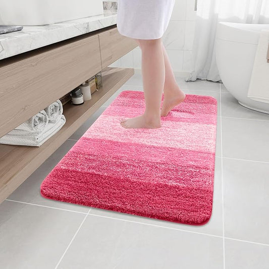 Arotive Microfiber Bathroom Rugs, Shaggy Soft and Absorbent Bath Rug, Non-Slip, Thick Plush Machine Washable Dry Bath Mats for Bathroom, Tub and Shower, 36x24, Pink, Rectangular