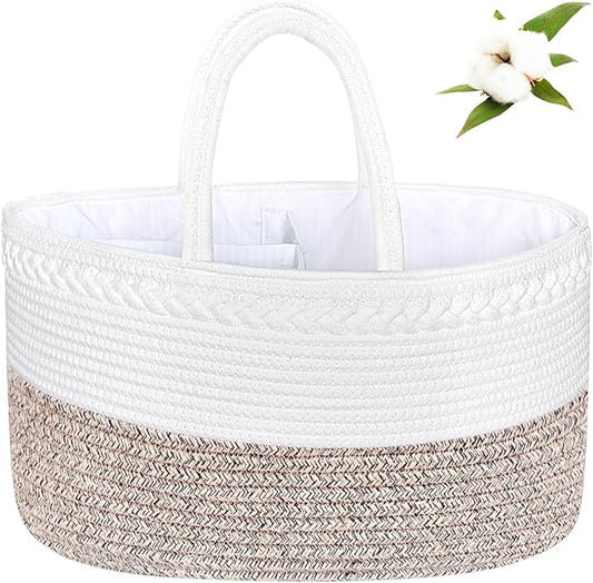 ABenkle X-Large Diaper Caddy Organizer, Boho Rustic Cotton Rope Nursery Baby Basket, Changing Table Organizer for Baby Diaper Storage and Baby Shower