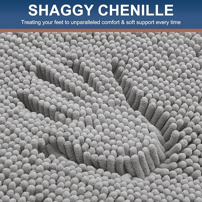 Smiry Luxury Chenille Bathroom Rugs 59x20, Extra Soft and Absorbent Shaggy Bath Mat, Machine Washable, Non-Slip Plush Carpet Runner for Tub, Shower, and Floor, Home Decor Accessories, Light Grey