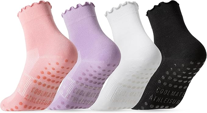 CoolMate Pilates Socks with Grips for Women, Yoga Socks, Crew Non Slip Women for Barre, Pilates Gifts